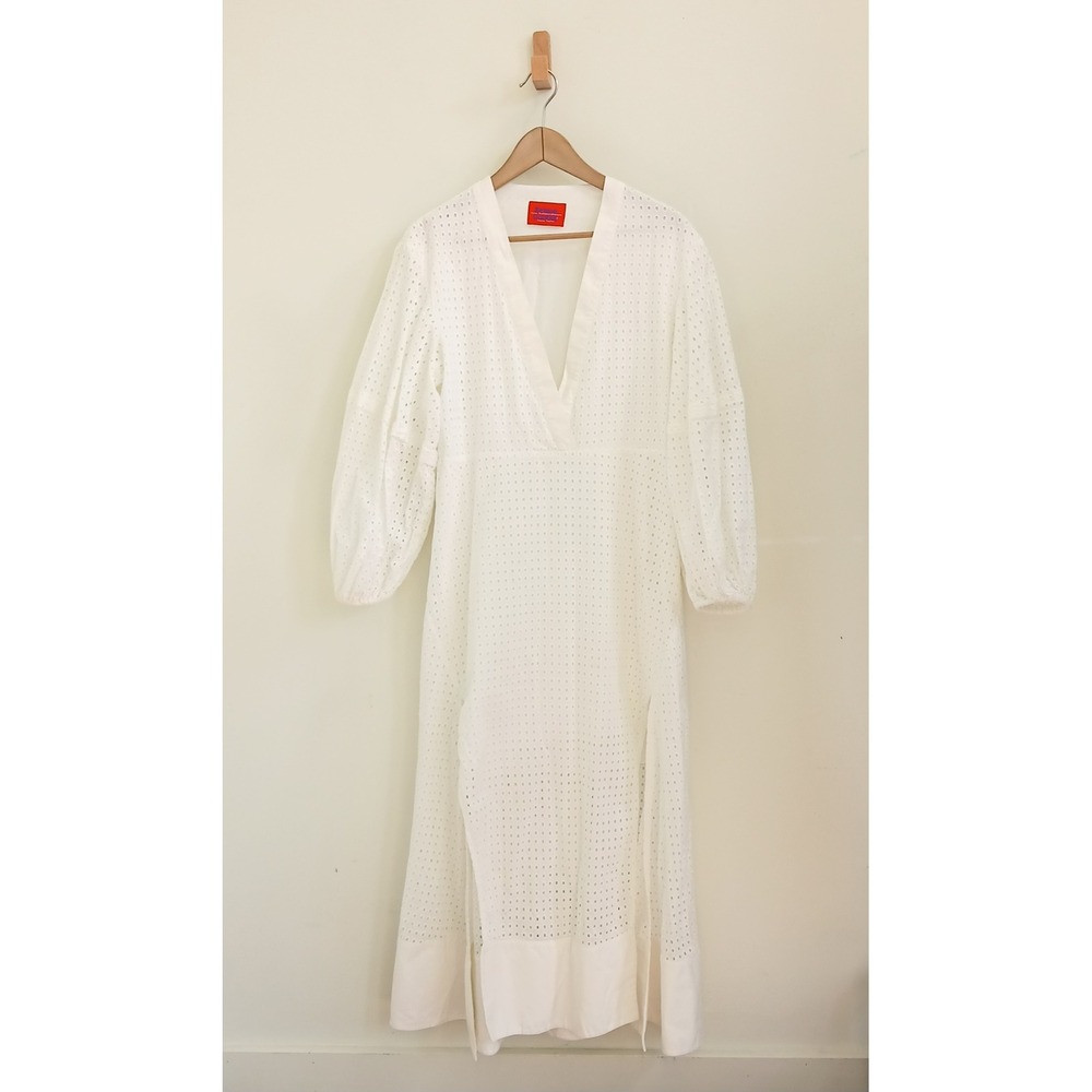 Solace London Cora Midi Dress Womens 6 White Eyelet Cotton V-Neck